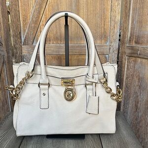 Michael Kors Hamilton Genuine Leather  Vanilla Satchel Shoulder Purse Lock & Key